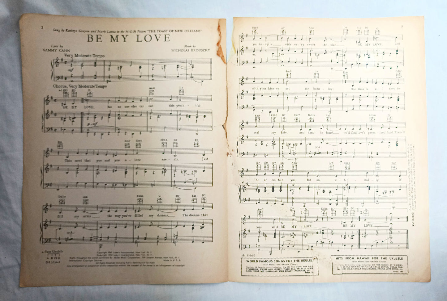 Be My Love The Toast Of New Orleans Mario Lanza Sheet Music 1950 - TulipStuff