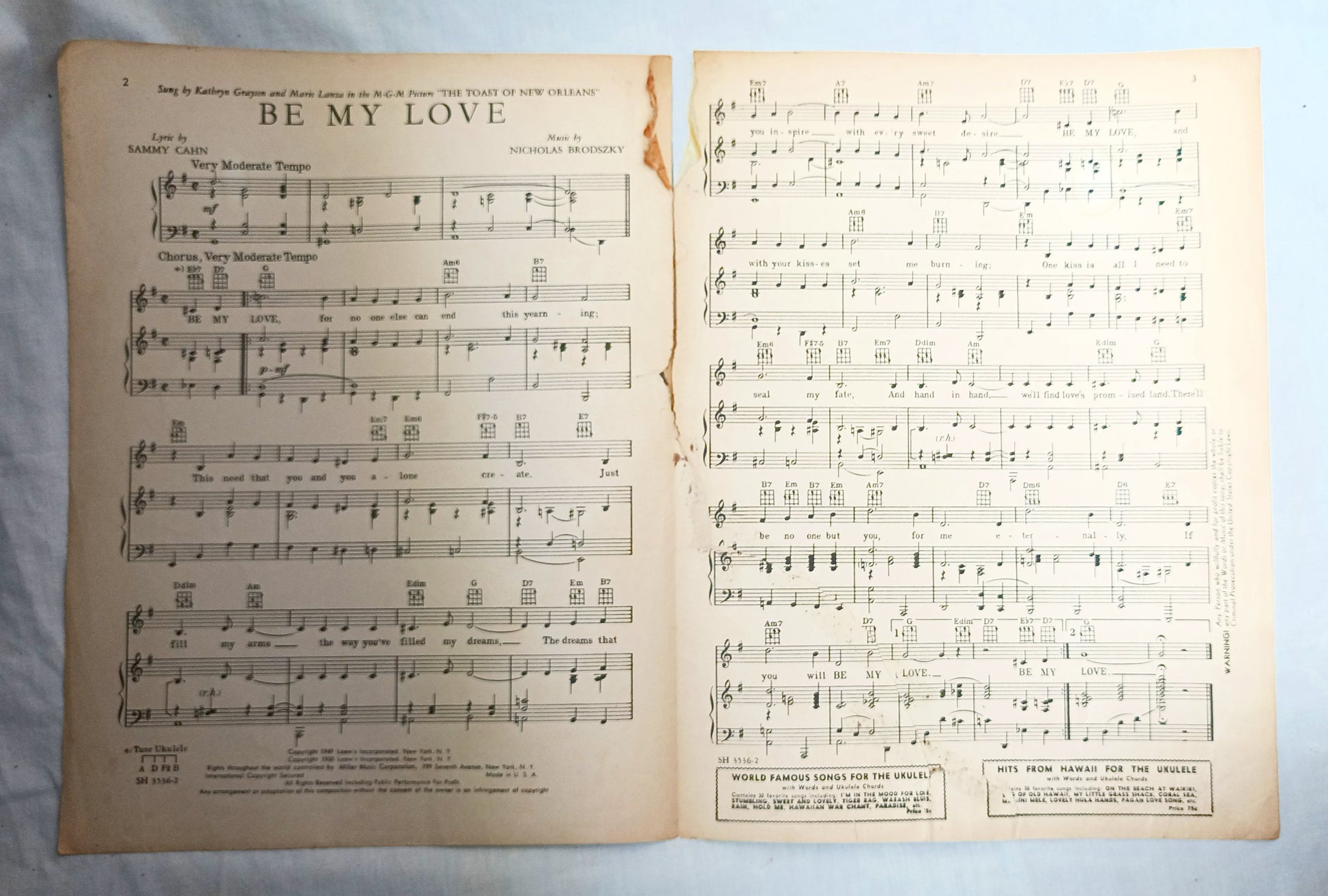 Be My Love The Toast Of New Orleans Mario Lanza Sheet Music 1950 - TulipStuff