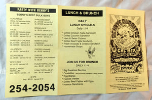 Benny's Burritos Cal Mex Restaurant Take Out Menu Avenue A NYC 1999 - TulipStuff