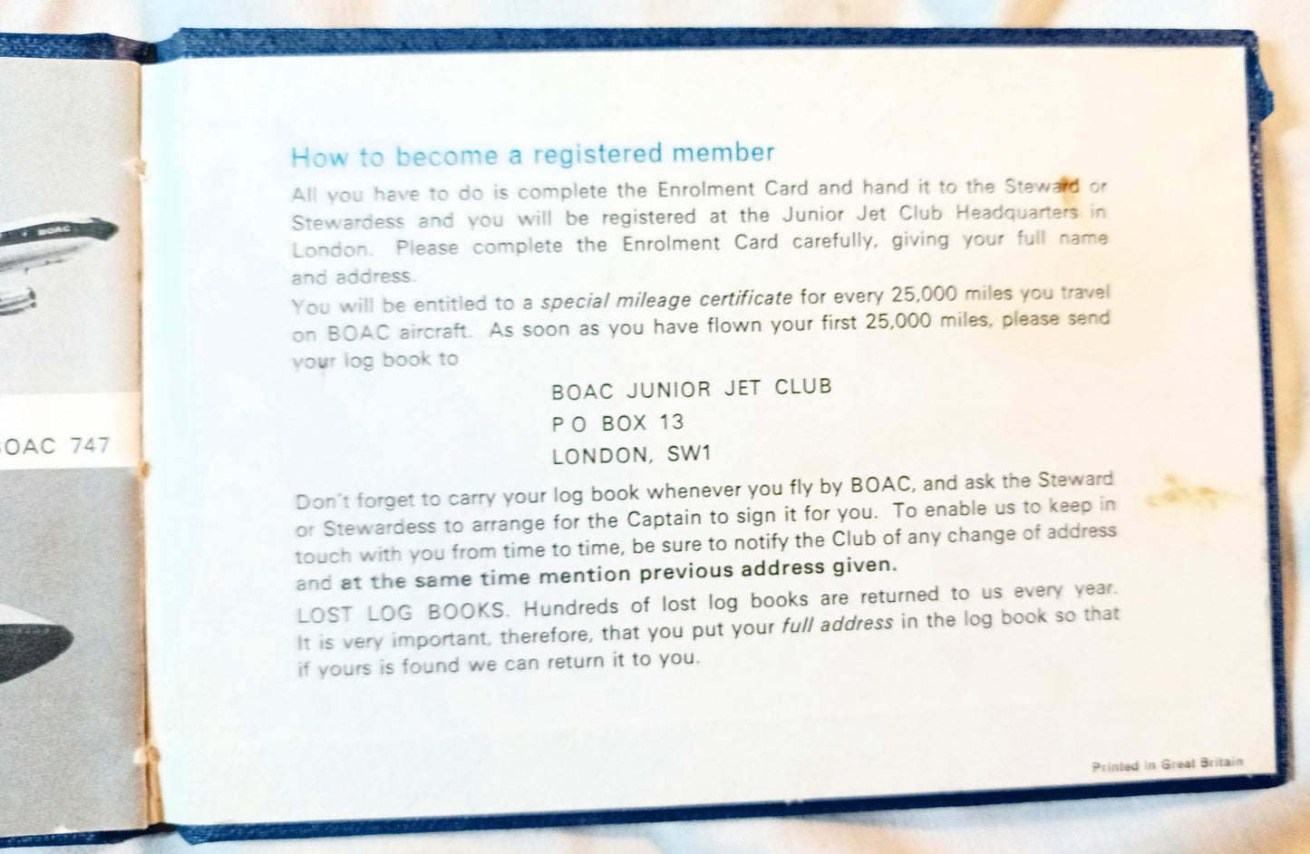 BOAC Junior Jet Club Log Book British Overseas Airways 1972  TulipStuff