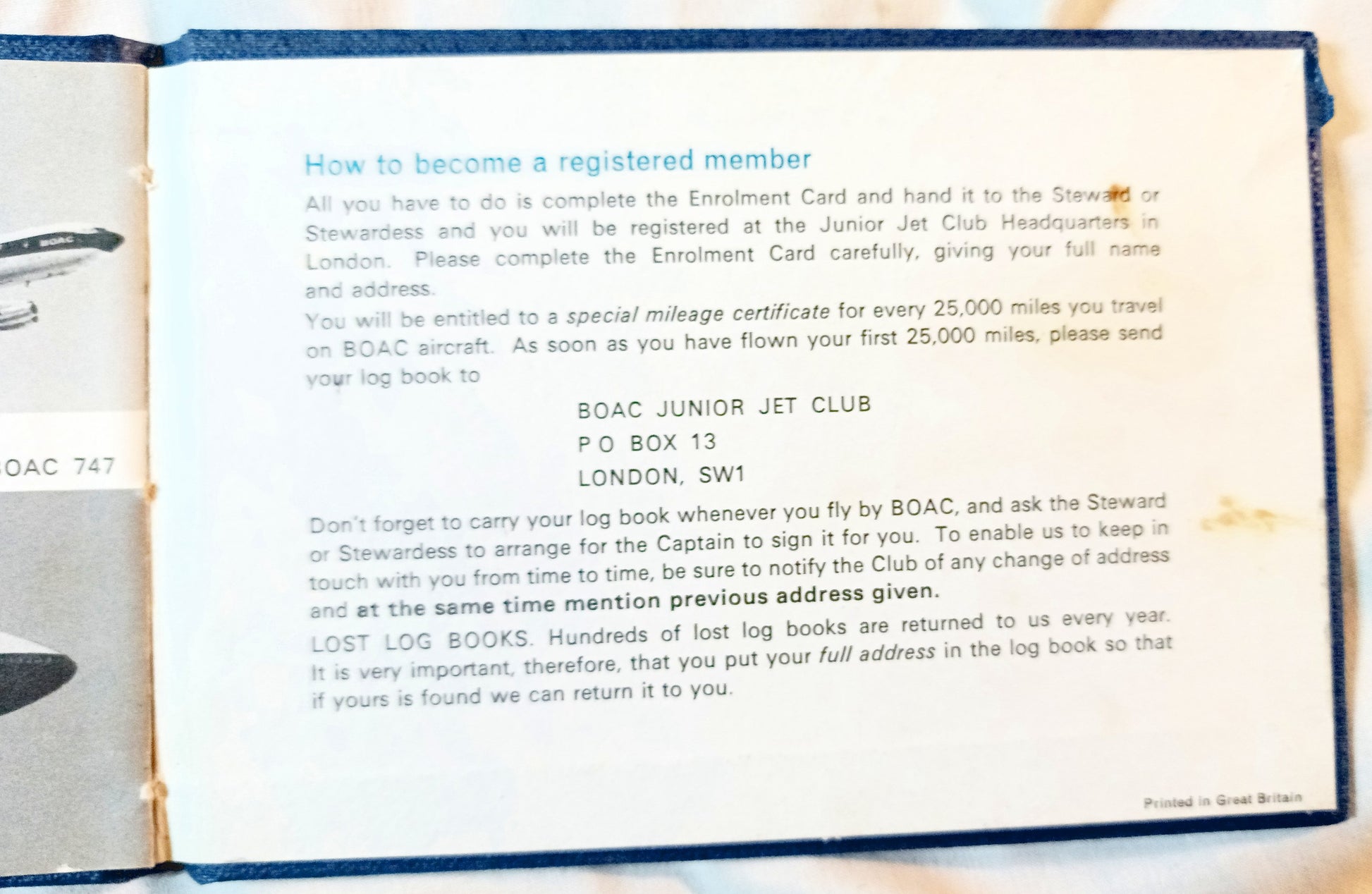 BOAC Junior Jet Club Log Book British Overseas Airways 1972  TulipStuff