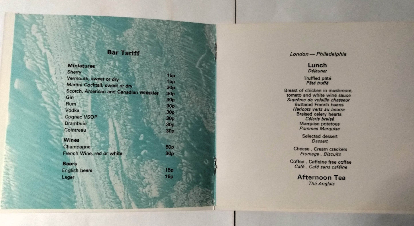 BOAC Lunch Afternoon Tea Menu Early 1970's London Philadelphia Detroit - TulipStuff