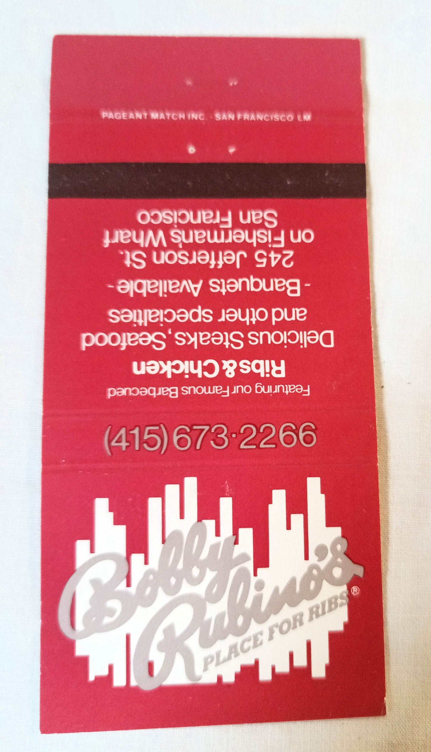 Bobby Rubino's Place For Ribs San Francisco CA Matchbook Cover 1980's - TulipStuff