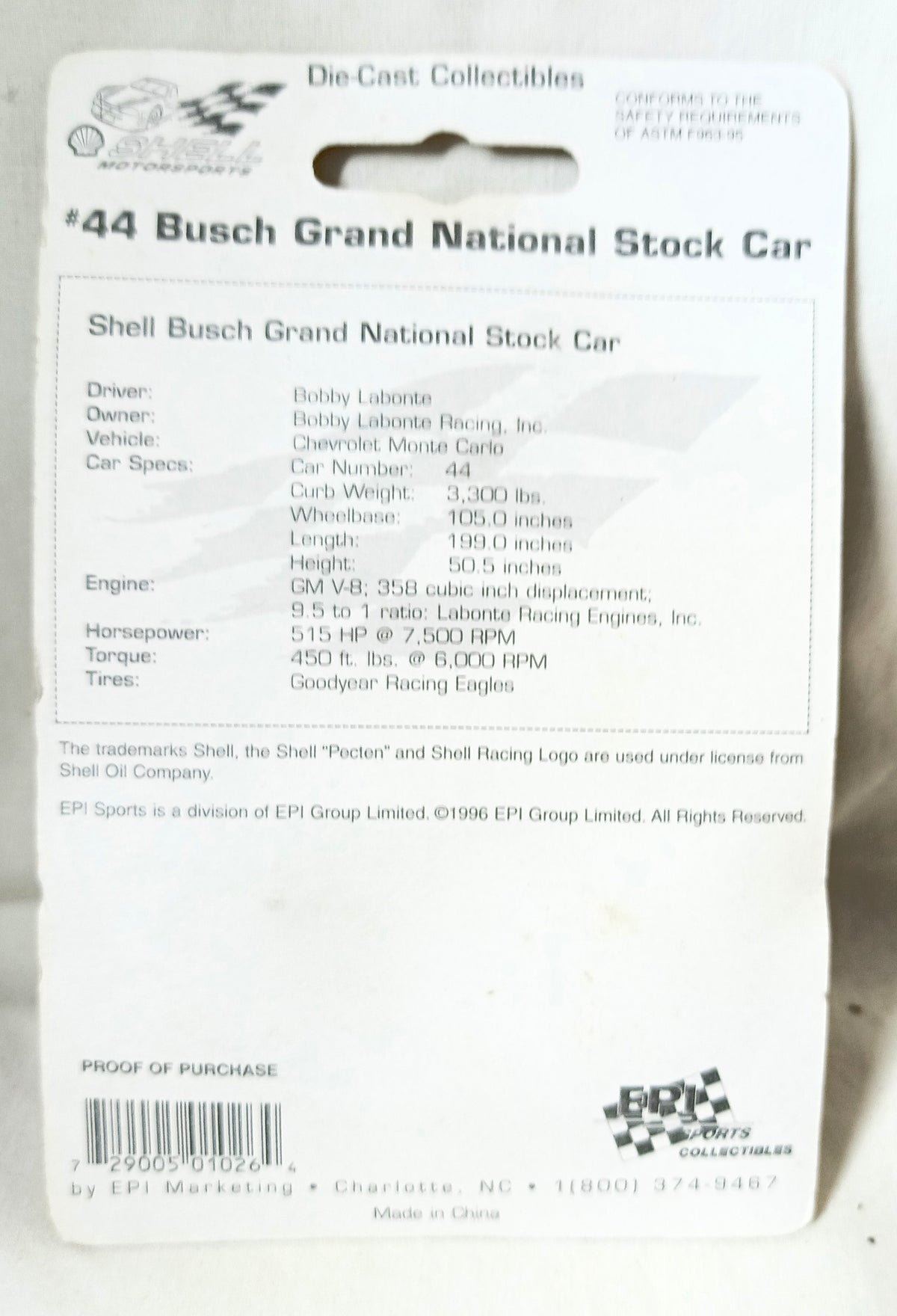 Bobby Labonte #44 Busch Grand National Monte Carlo Shell Oil 1996 - TulipStuff