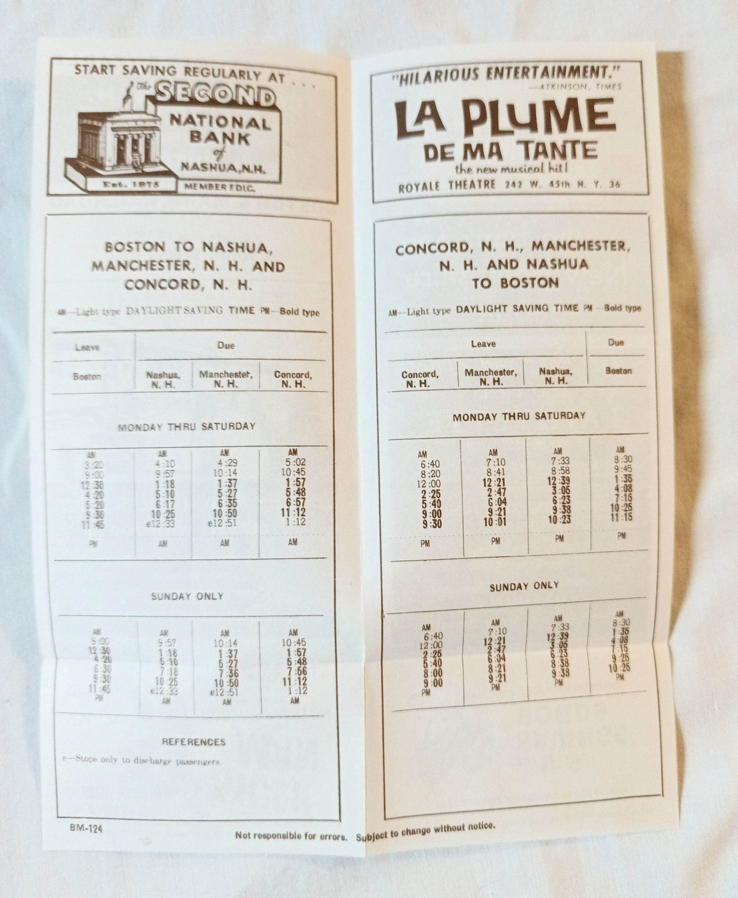 Boston & Maine Railroad 1959 Timetable Concord Manchester Boston - TulipStuff