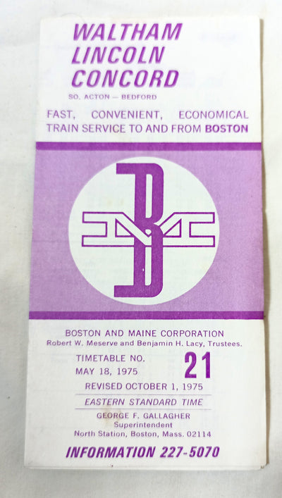 Boston and Maine Waltham Lincoln Concord Commuter Rail Schedule 1975 - TulipStuff