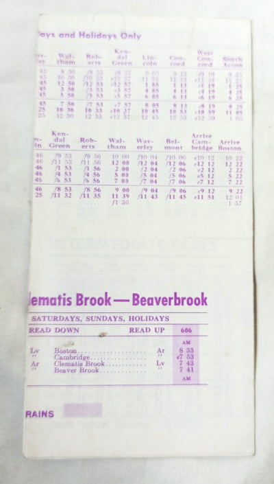 Boston and Maine Waltham Lincoln Concord Commuter Rail Schedule 1975 - TulipStuff