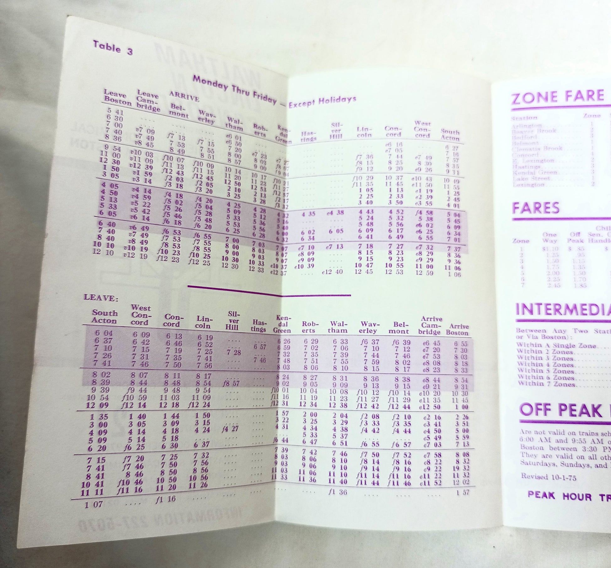 Boston and Maine Waltham Lincoln Concord Commuter Rail Schedule 1975 - TulipStuff