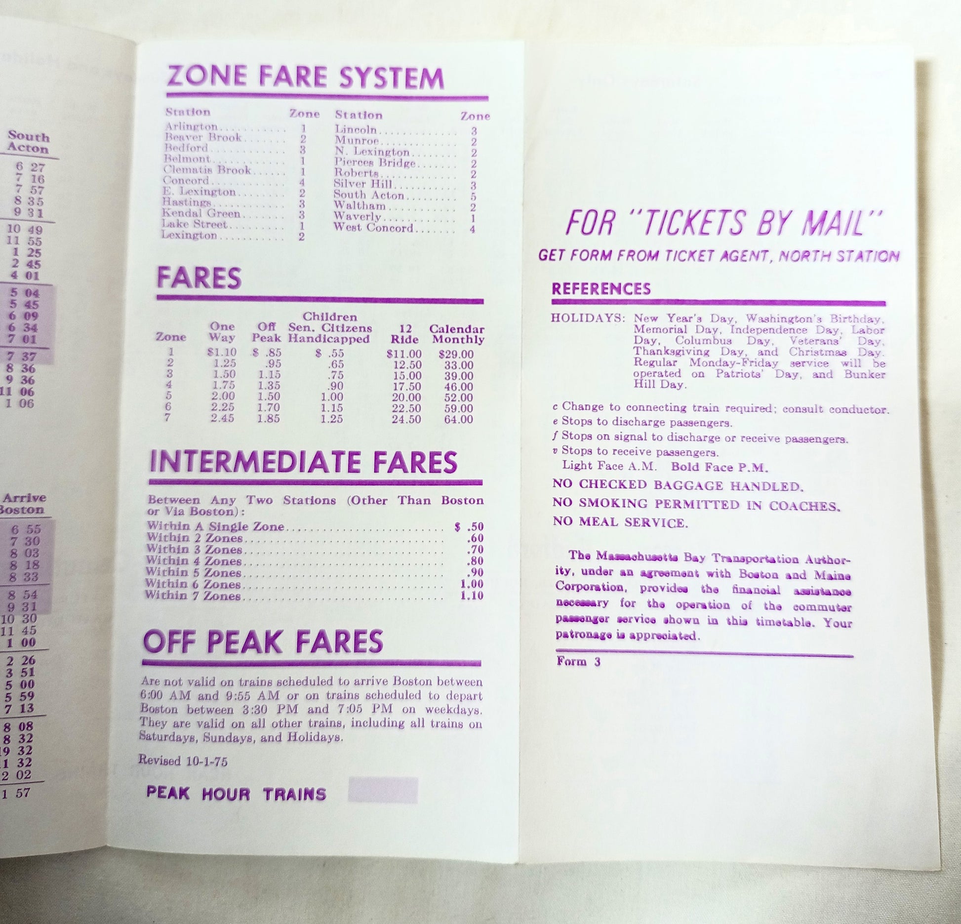 Boston and Maine Waltham Lincoln Concord Commuter Rail Schedule 1975 - TulipStuff