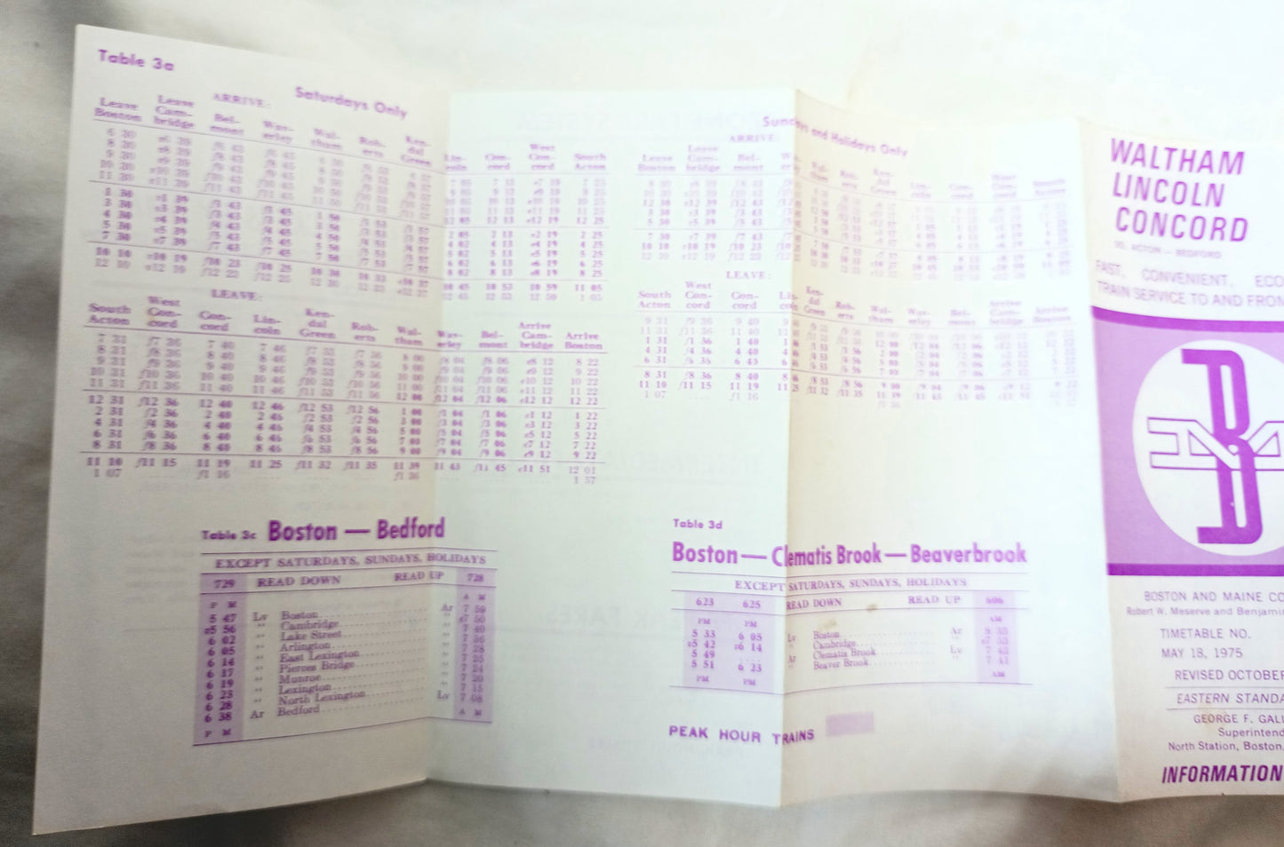 Boston and Maine Waltham Lincoln Concord Commuter Rail Schedule 1975 - TulipStuff