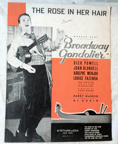 The Rose In Her Hair Broadway Gondolier Dick Powell Sheet Music 1935 - TulipStuff