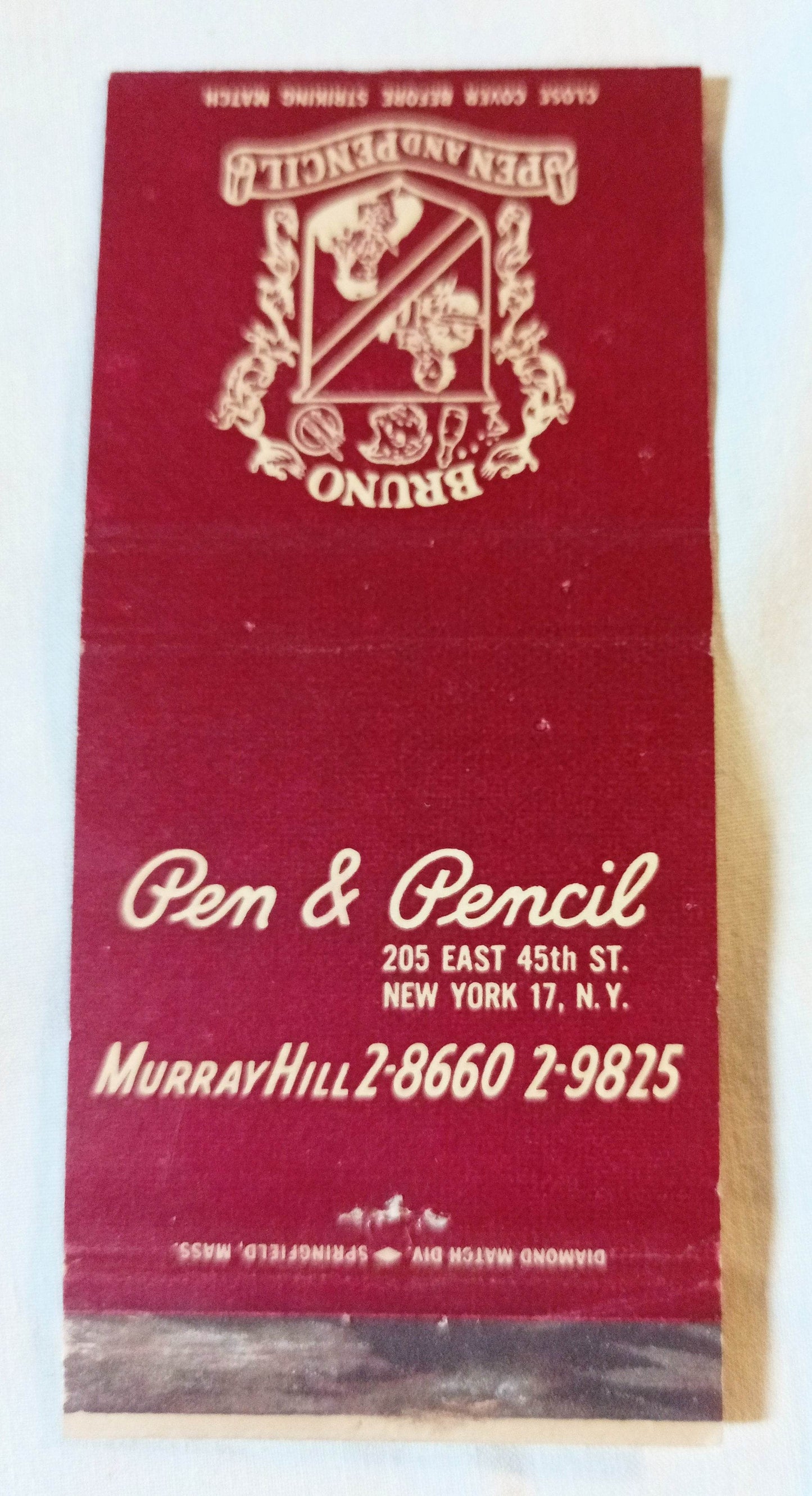 Bruno's Pen And Pencil Restaurant Steak Row NYC Matchbook Cover 1950's - TulipStuff
