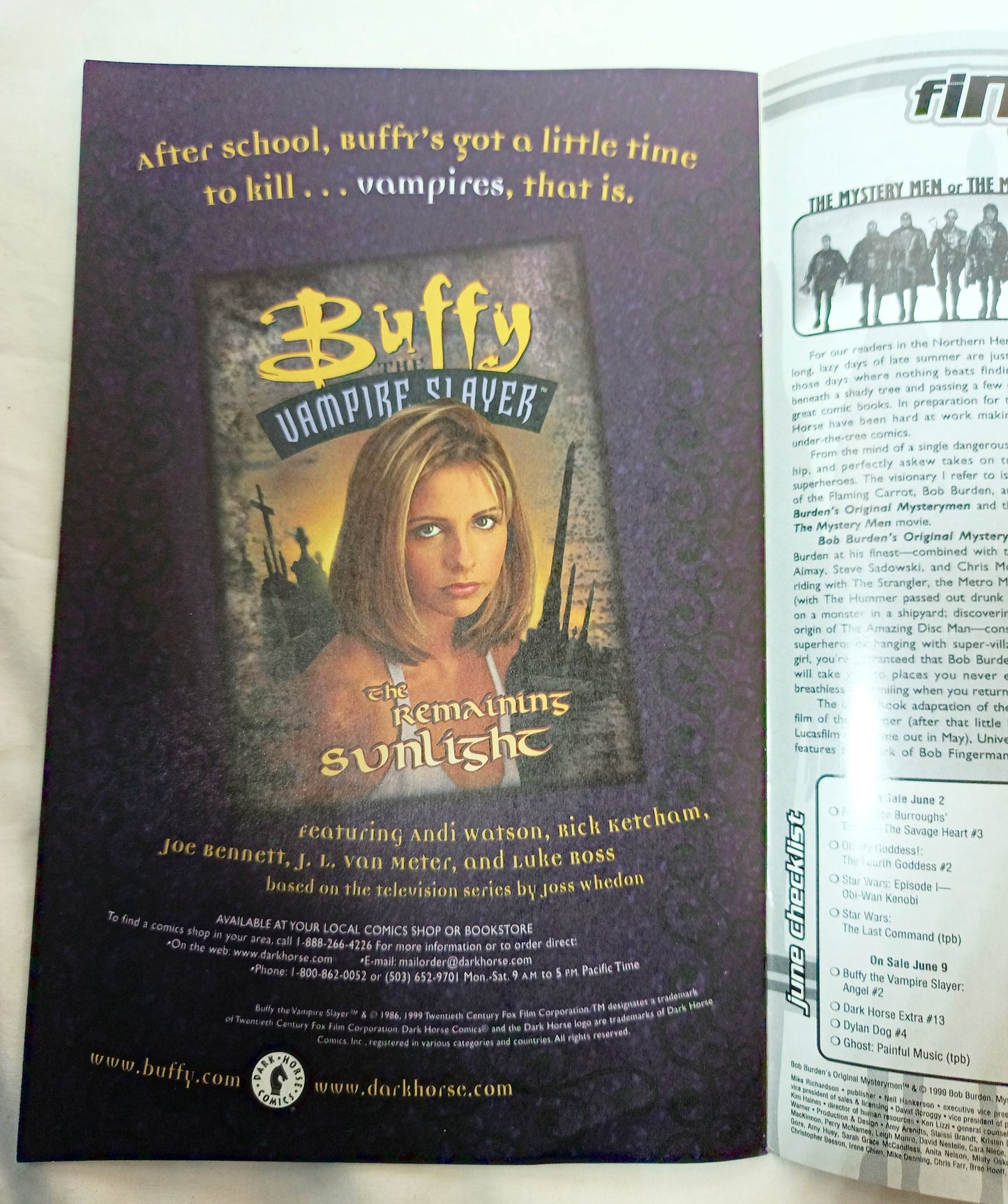 Buffy The Vampire Slayer Angel Issue #2 June 1999 Dark Horse Comics - TulipStuff