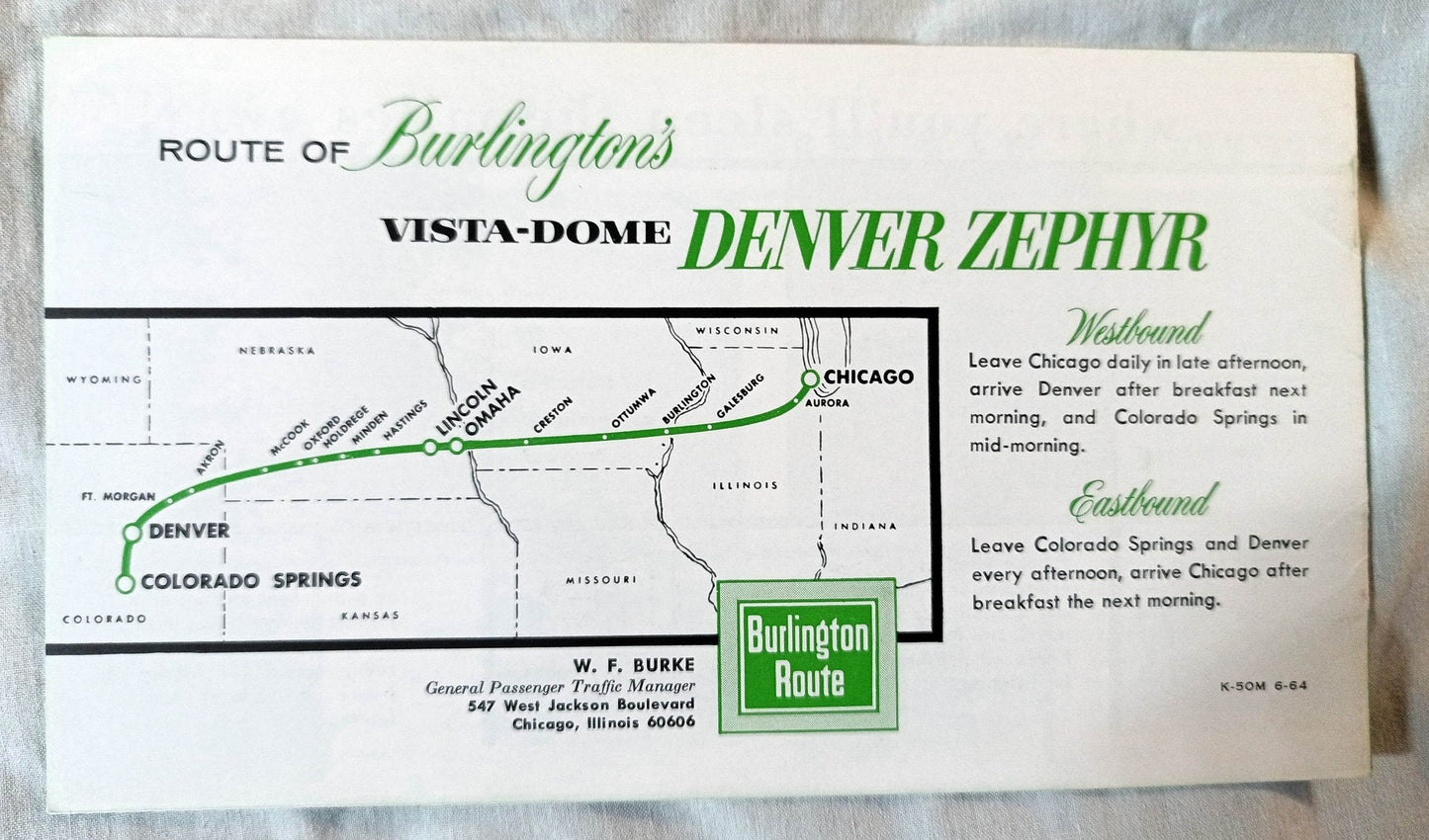 Burlington Route Denver Zephyr Vista-Dome Train Pictorial Booklet 1964 - TulipStuff