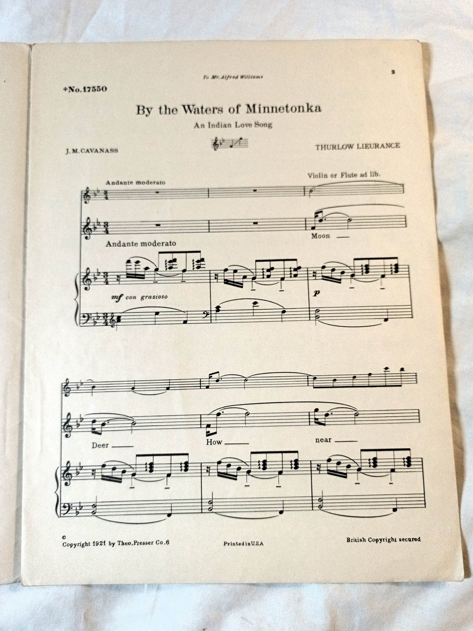 By The Waters Of Minnetonka Thurlow Lieurance Sheet Music 1921 - TulipStuff