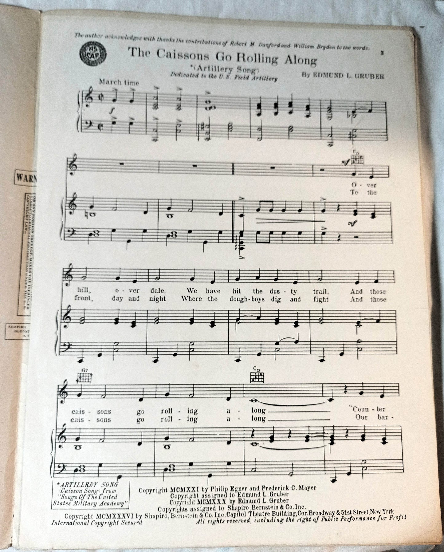 The Caissons Go Rolling Along Artillery Song Gruber Sheet Music 1936 - TulipStuff