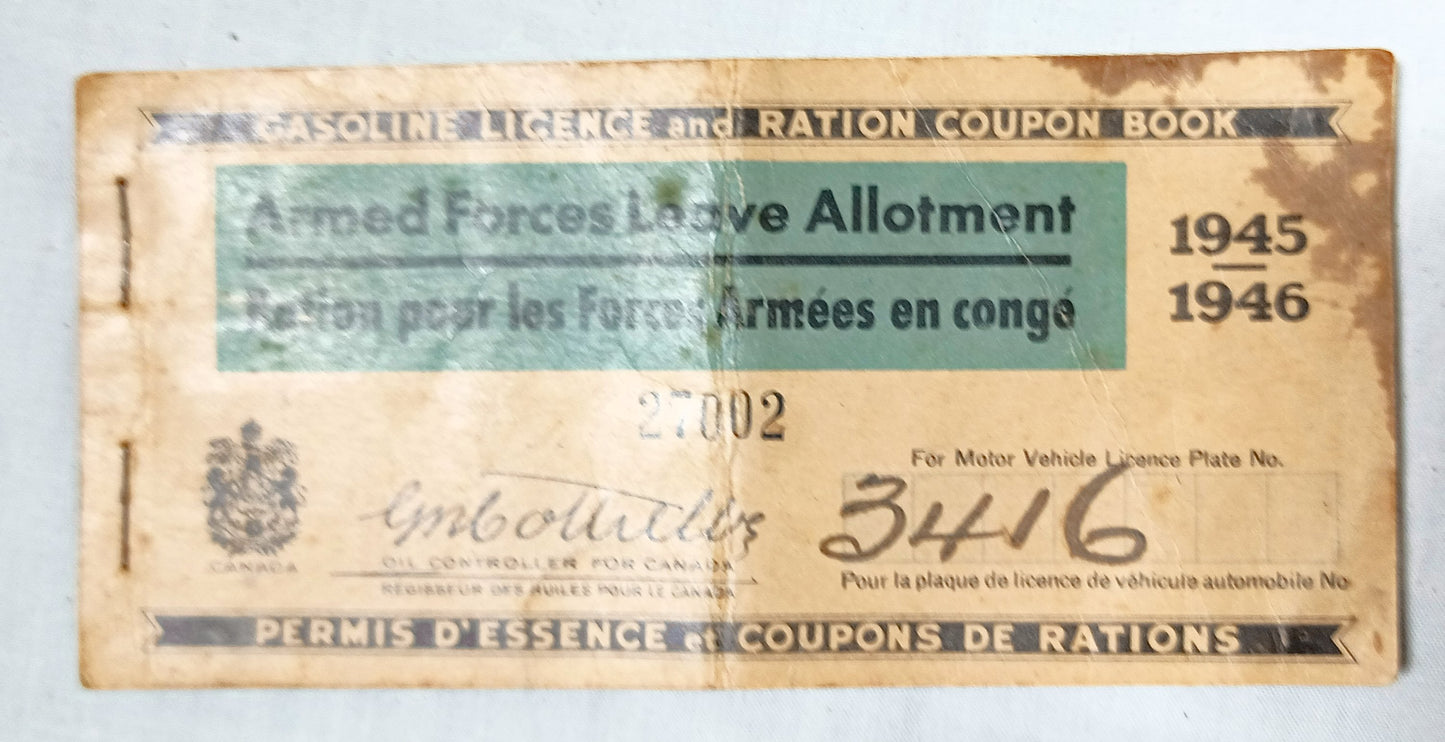 Canada Gasoline Ration Coupon Book Armed Forces Leave Allotment 1945 - TulipStuff