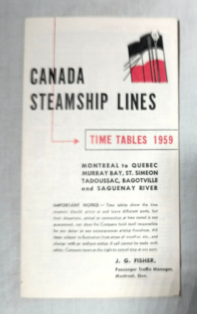 Canada Steamship Lines 1959 Time Tables Montreal Quebec Saguenay  TulipStuff