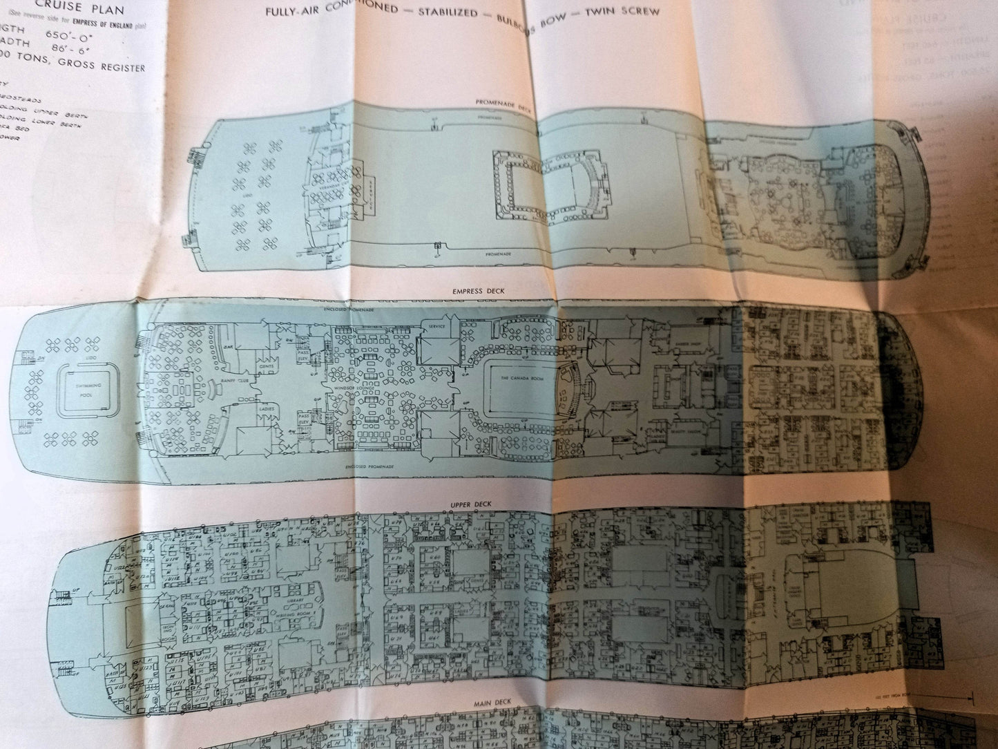 Canadian Pacific Empress Of Canada / Empress Of England Deck Plan 1960's - TulipStuff