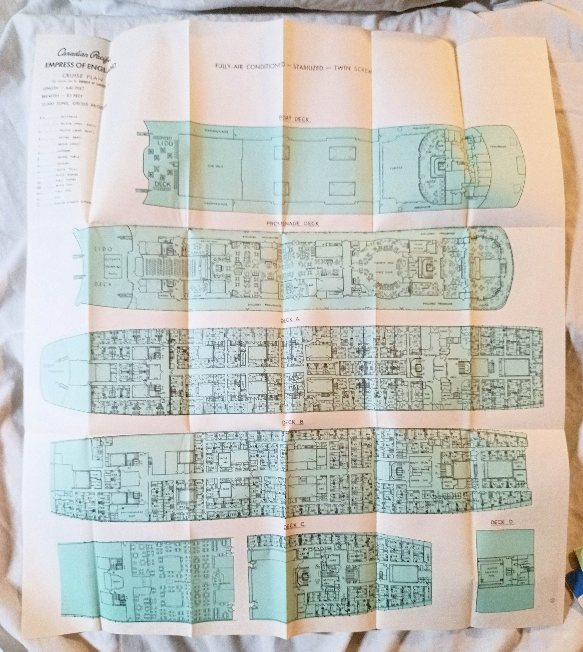 Canadian Pacific Empress Of Canada / Empress Of England Deck Plan 1960's - TulipStuff