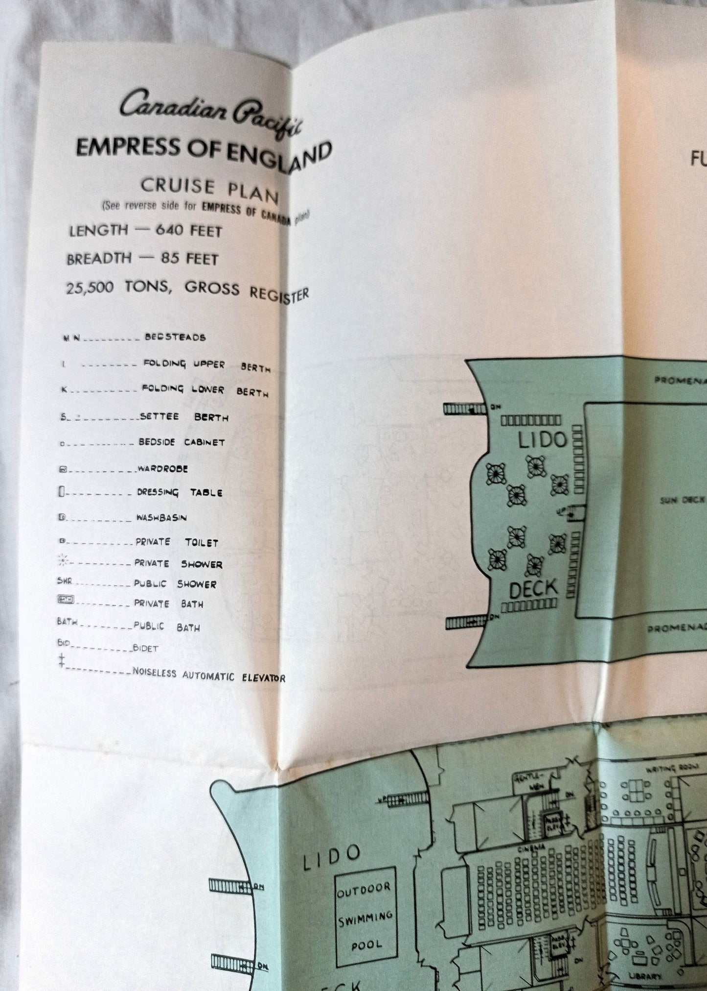 Canadian Pacific Empress Of Canada / Empress Of England Deck Plan 1960's - TulipStuff