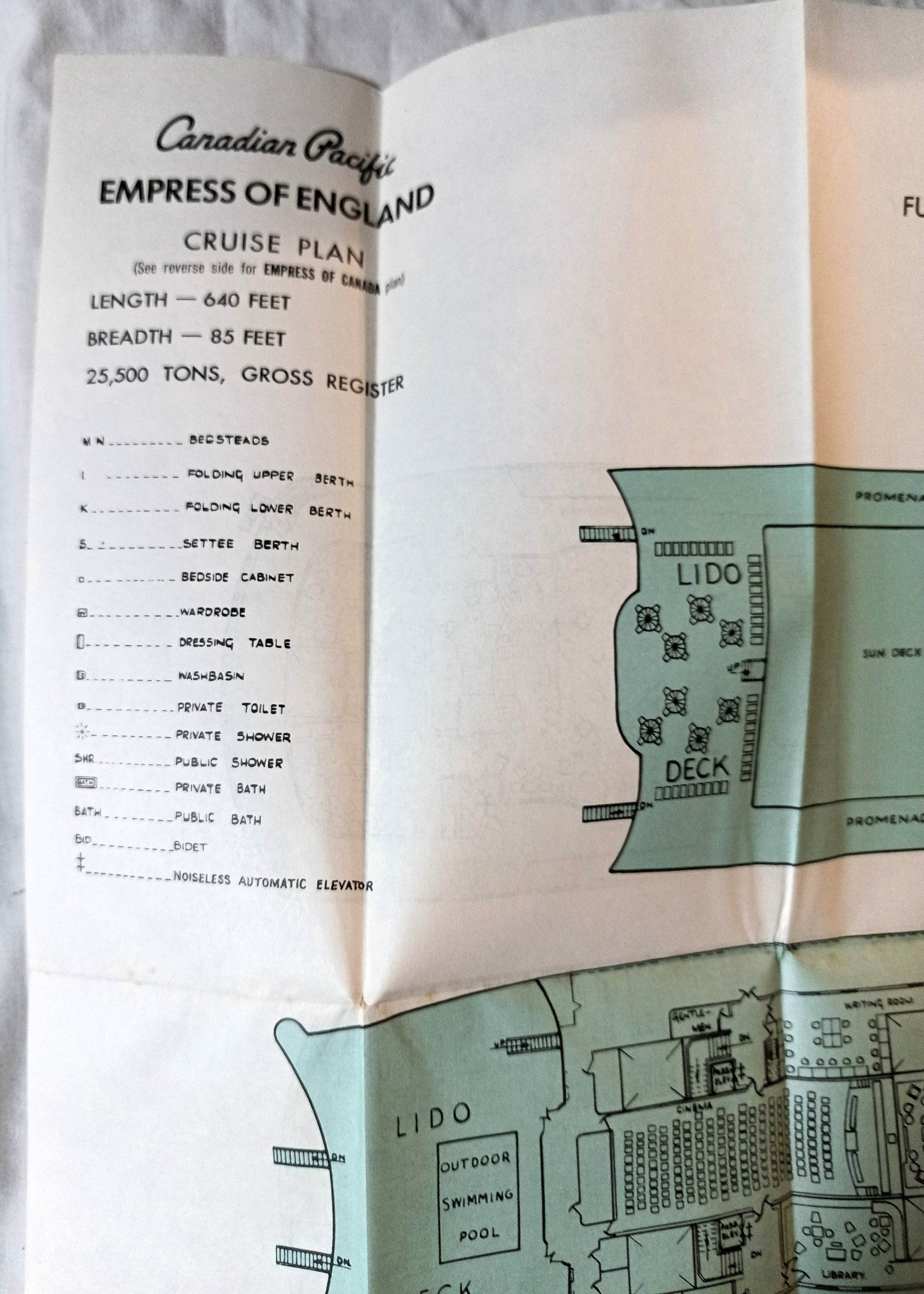 Canadian Pacific Empress Of Canada / Empress Of England Deck Plan 1960's - TulipStuff