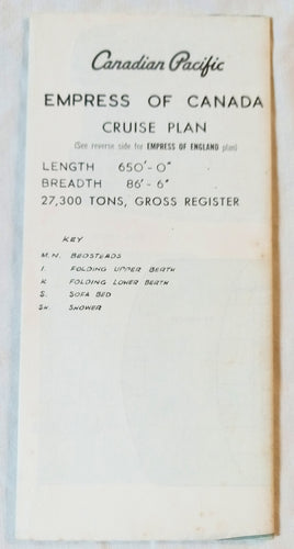 Canadian Pacific Empress Of Canada / Empress Of England Deck Plan 1960's - TulipStuff