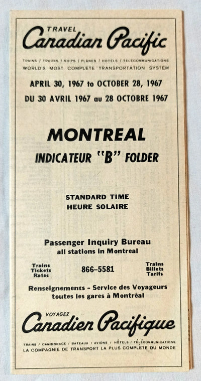 Canadian Pacific 1967 Montreal Folder B Passenger Trains Timetable - TulipStuff