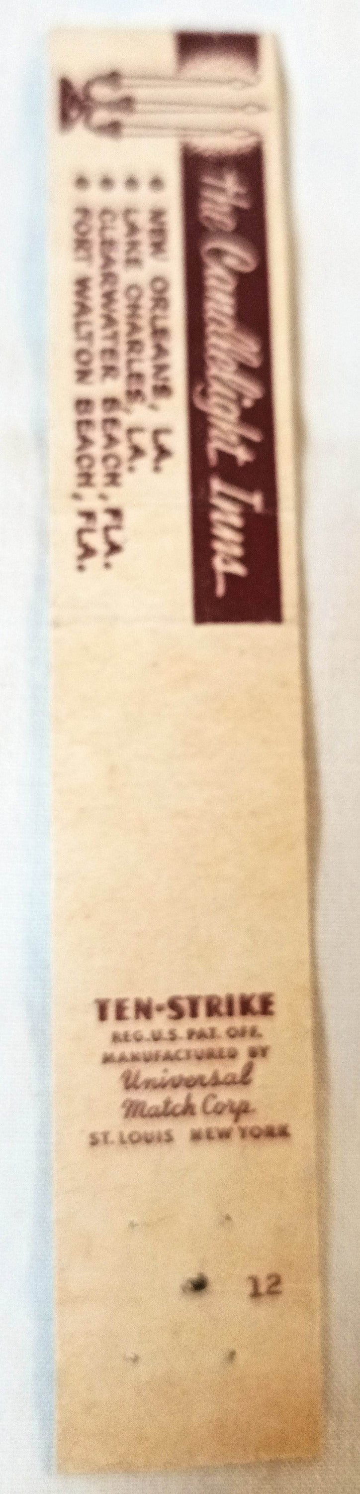 Candlelight Inn Gulf Coast Louisiana Florida Matchbook Cover 1950's - TulipStuff