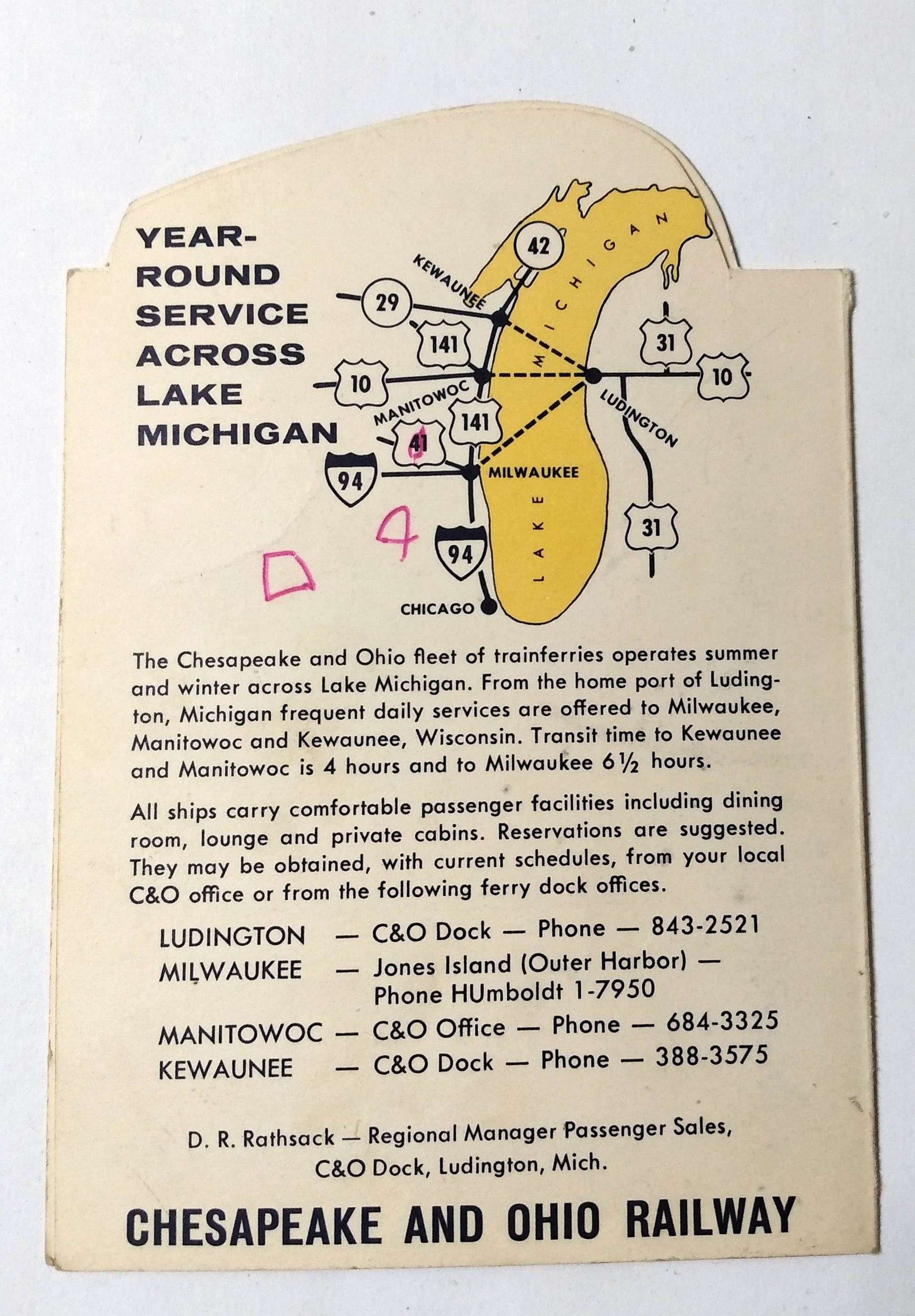 C&O Lake Michigan Train And Auto Ferries Ship Info Brochure 1960's - TulipStuff