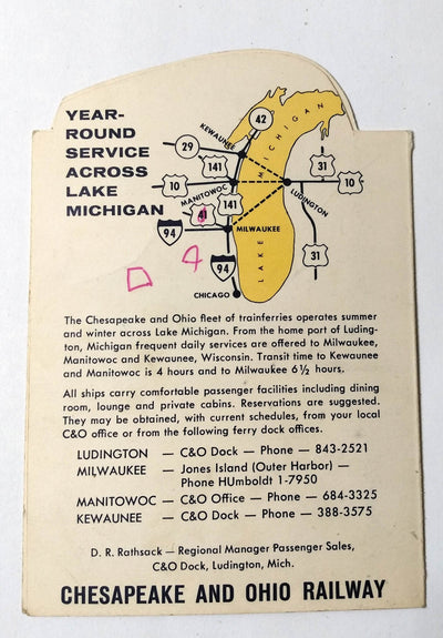 C&O Lake Michigan Train And Auto Ferries Ship Info Brochure 1960's - TulipStuff