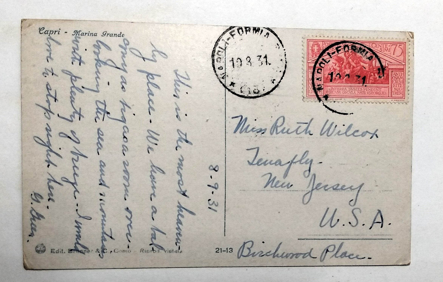 Capri Marina Grande Town Beach Italy Postcard 1931 - TulipStuff