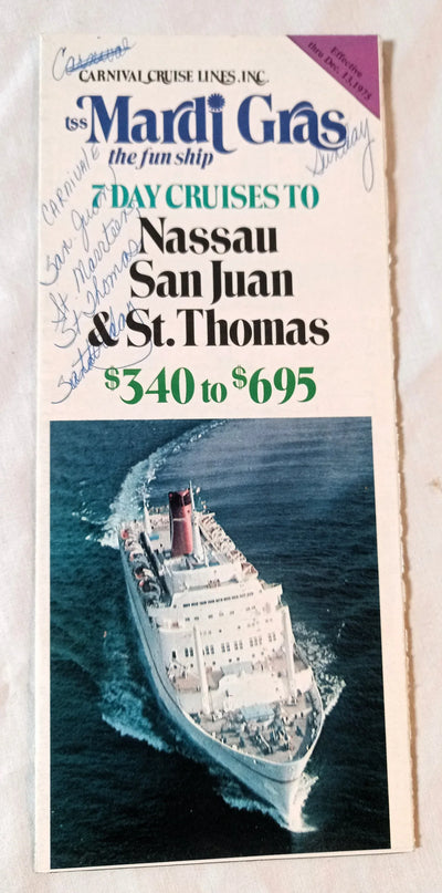 Carnival Cruise Lines TSS Mardi Gras 1975 7-Day Cruises Brochure - TulipStuff