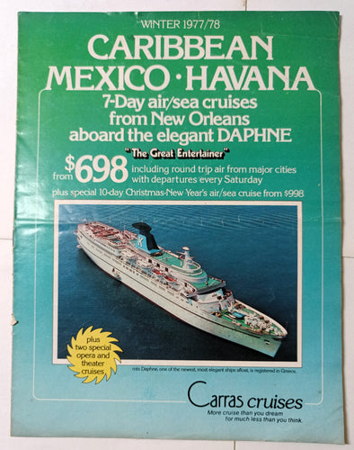 Carras Cruises mts Daphne Winter 1977-78 Caribbean Cruise Brochure - TulipStuff