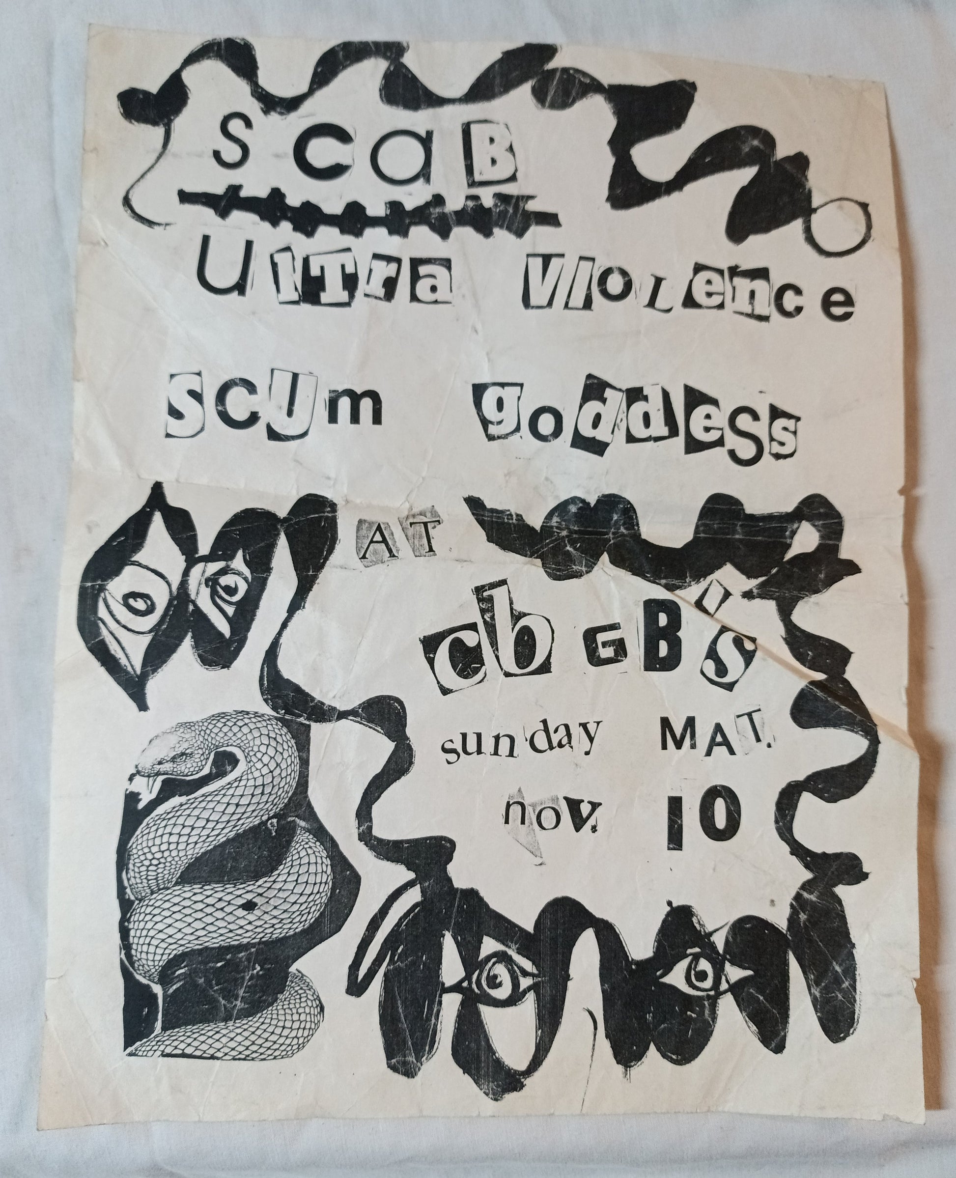 CBGB Sunday Matinee Flyer 1985 NYHC Scab Ultraviolence Scum Goddess - TulipStuff