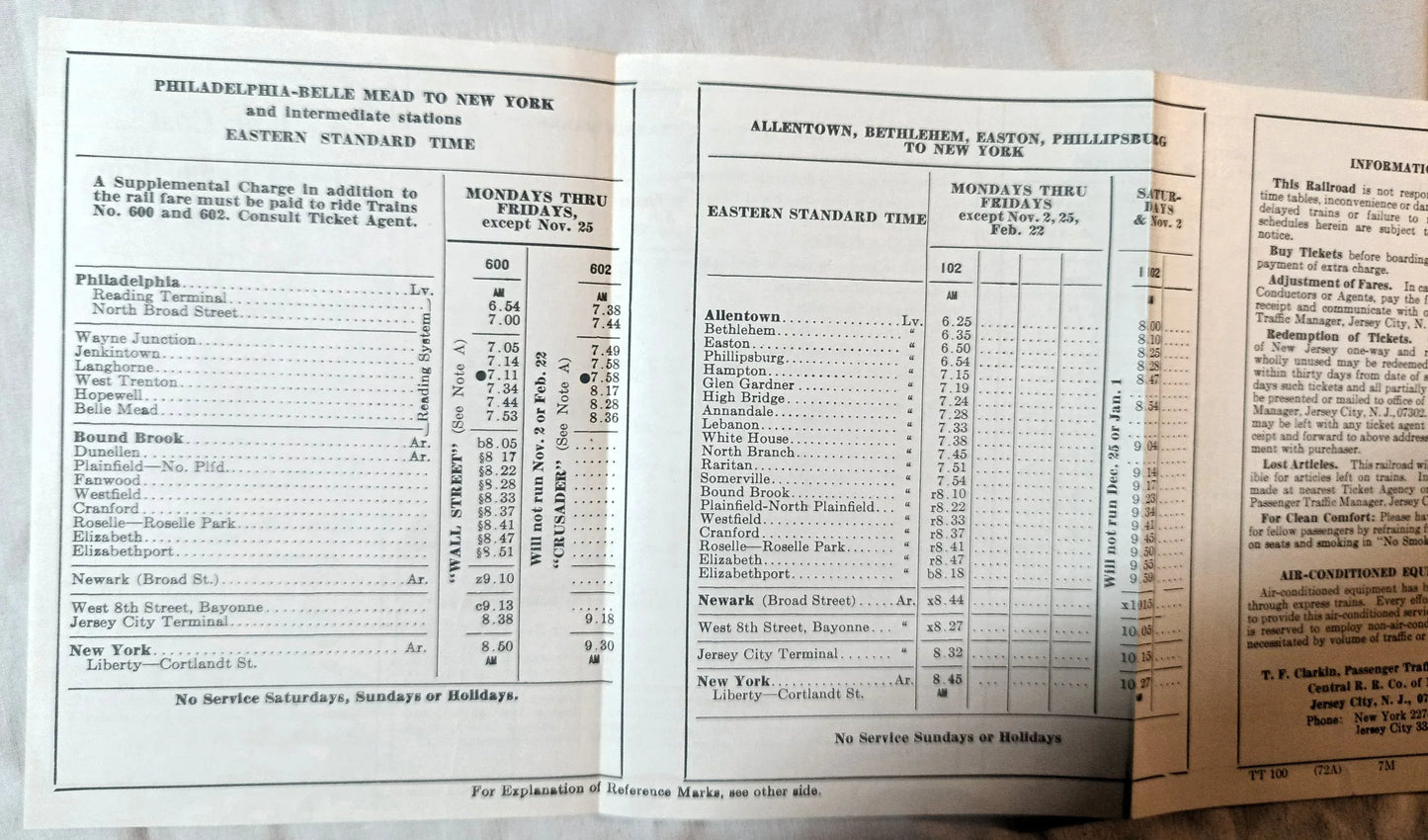Central Railroad of New Jersey (Jersey Central) NY PA Timetable 1965 - TulipStuff