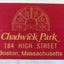 Chadwick Park Restaurant Bar 184 High St Boston Matchbox Early 1980's - TulipStuff