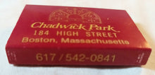 Load image into Gallery viewer, Chadwick Park Restaurant Bar 184 High St Boston Matchbox Early 1980&#39;s - TulipStuff
