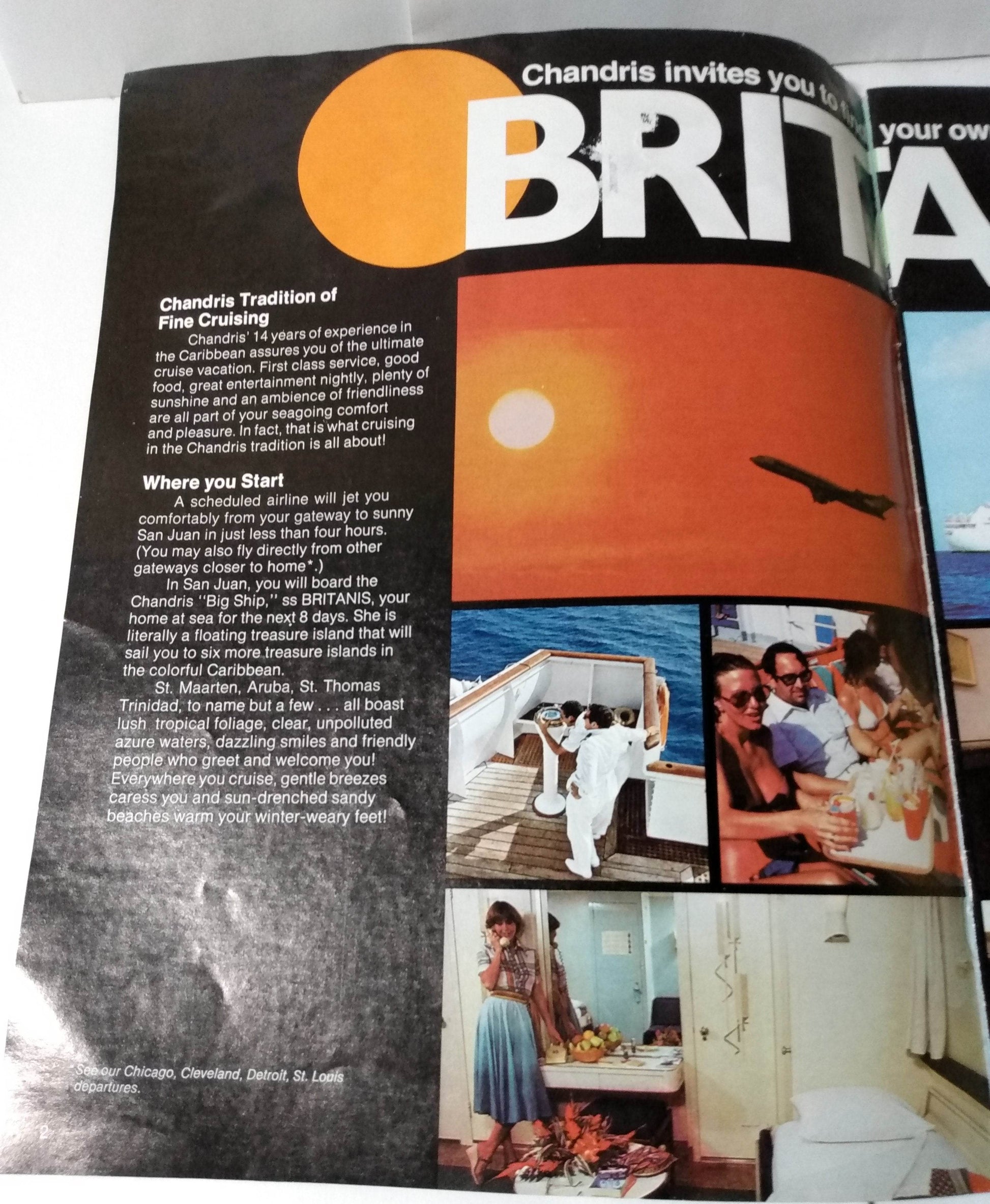 Chandris Cruises SS Britanis 1979-80 8-Day Caribbean Cruises Brochure - TulipStuff