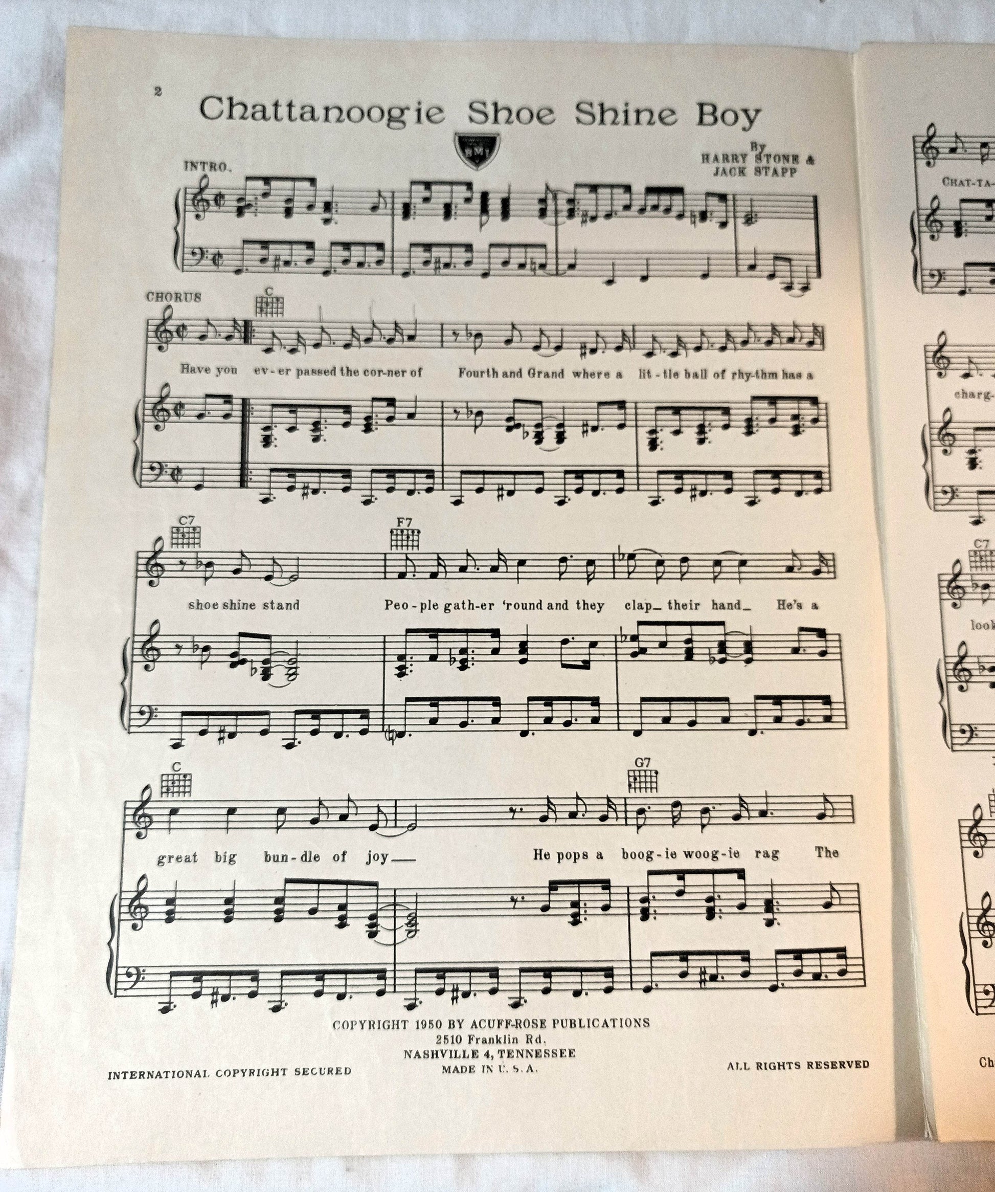 Chattanoogie Shoe Shine Boy Red Foley Jack Stapp Sheet Music 1950 - TulipStuff