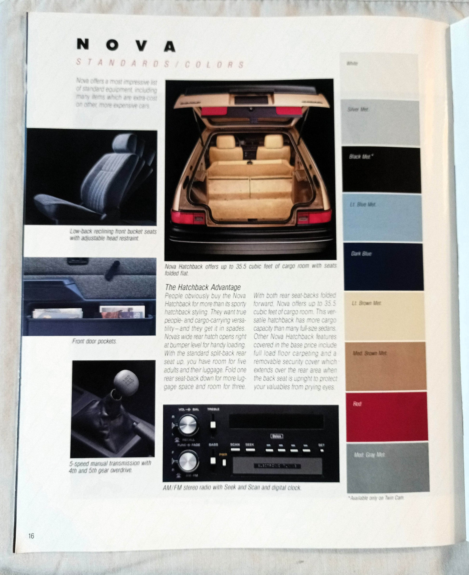 1988 Chevrolet Nova Sedan Hatchback Dealer Sales Brochure - TulipStuff