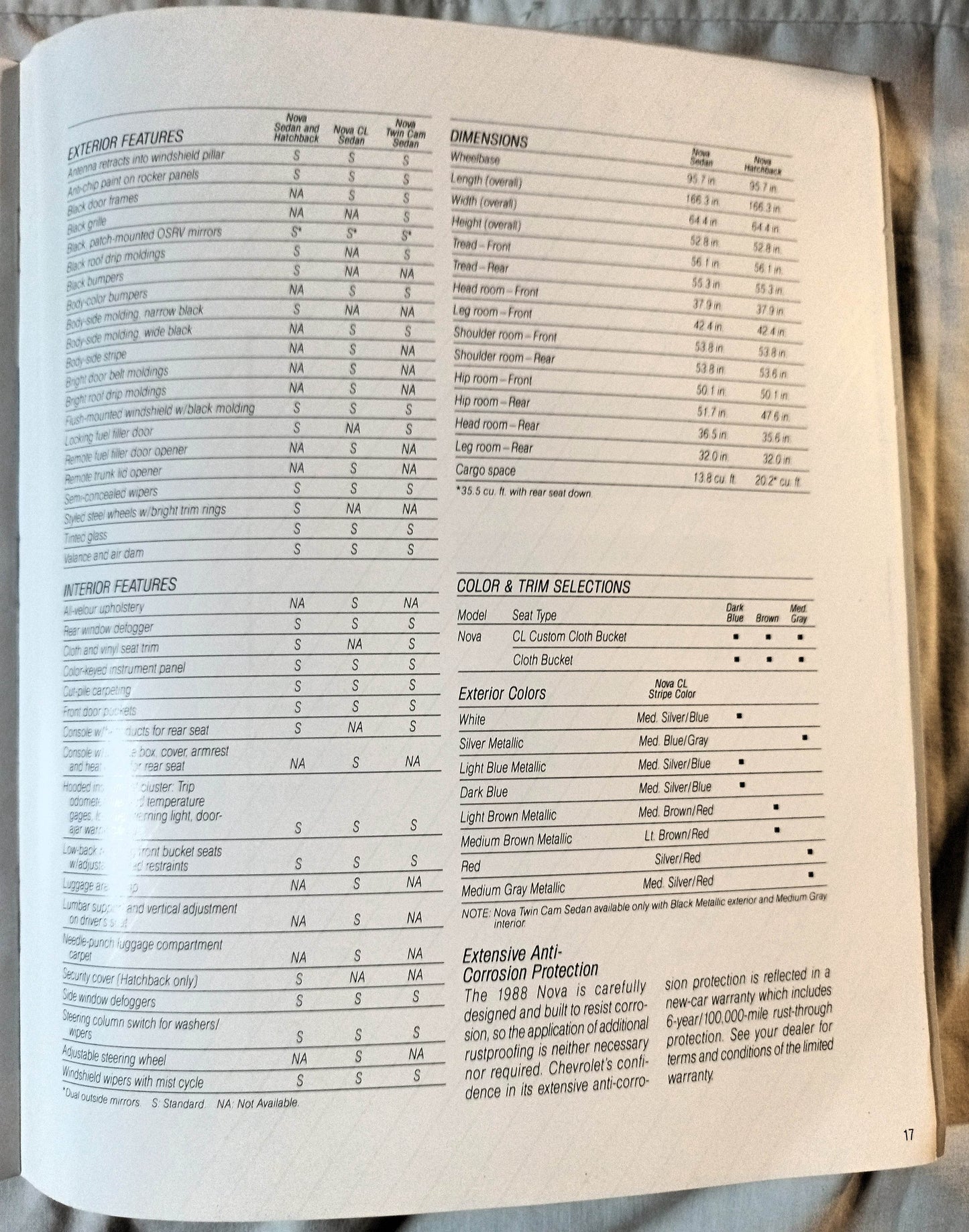 1988 Chevrolet Nova Sedan Hatchback Dealer Sales Brochure - TulipStuff