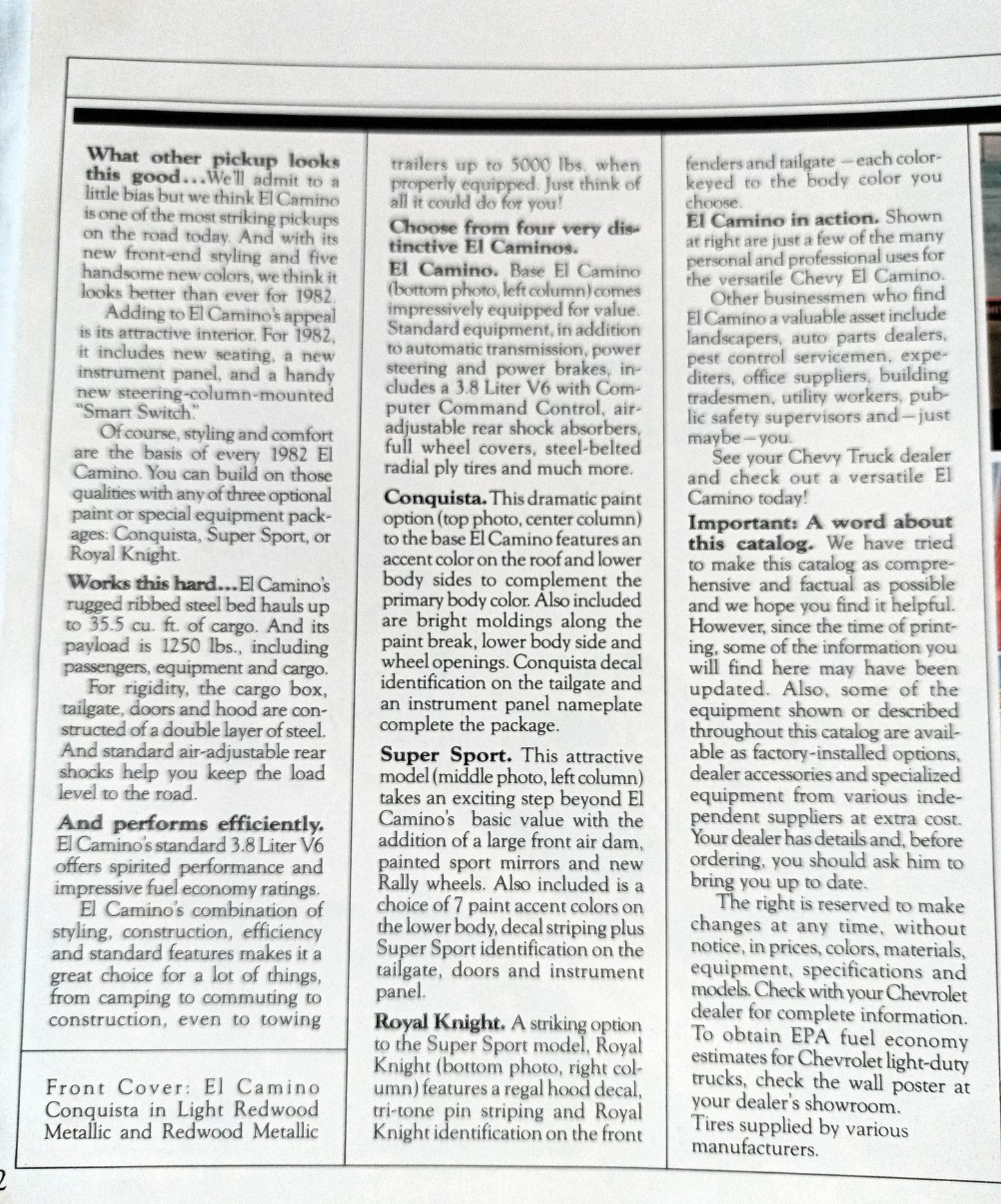 Chevrolet '82 Chevy El Camino Dealer Sales Brochure - TulipStuff