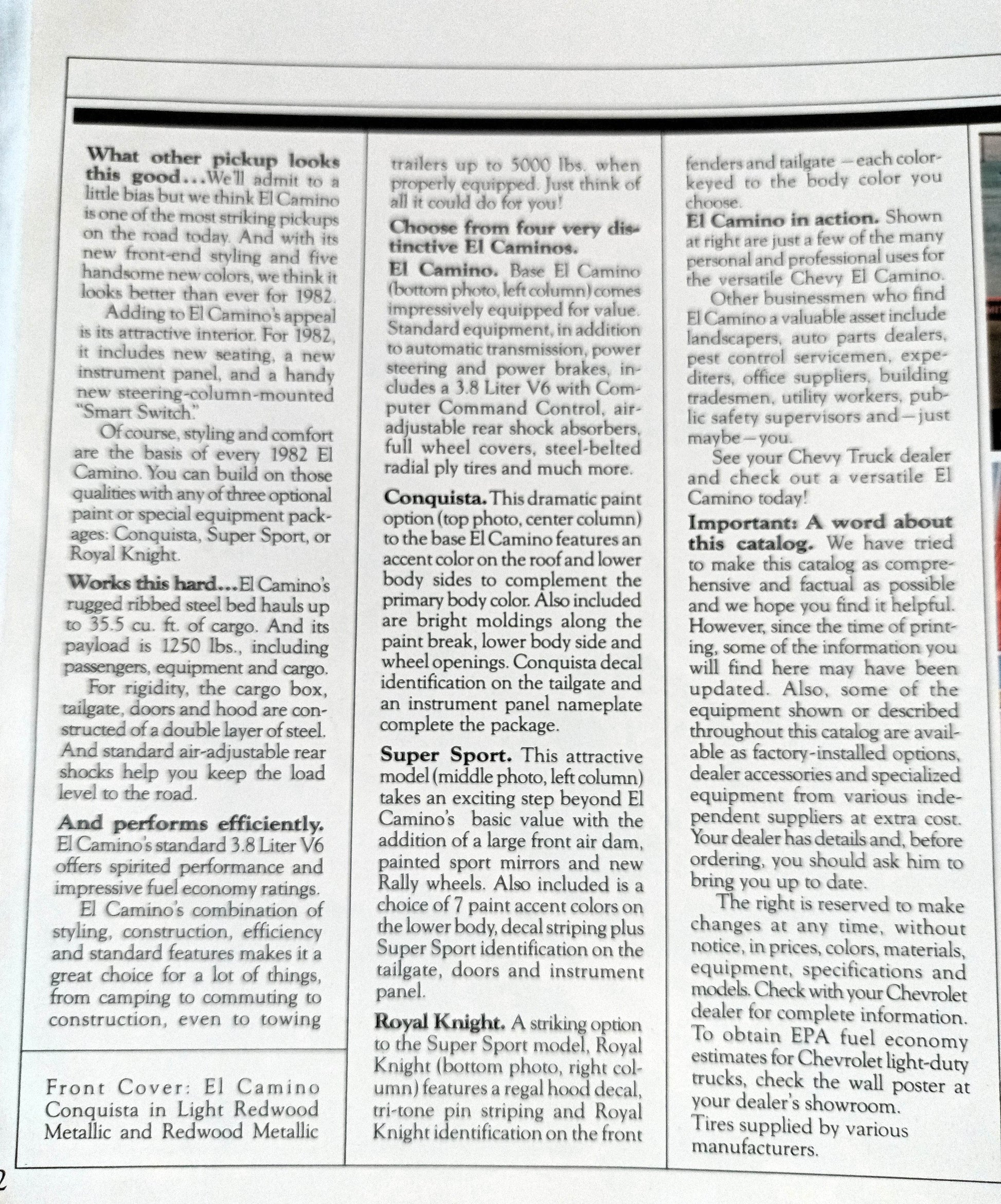 Chevrolet '82 Chevy El Camino Dealer Sales Brochure - TulipStuff