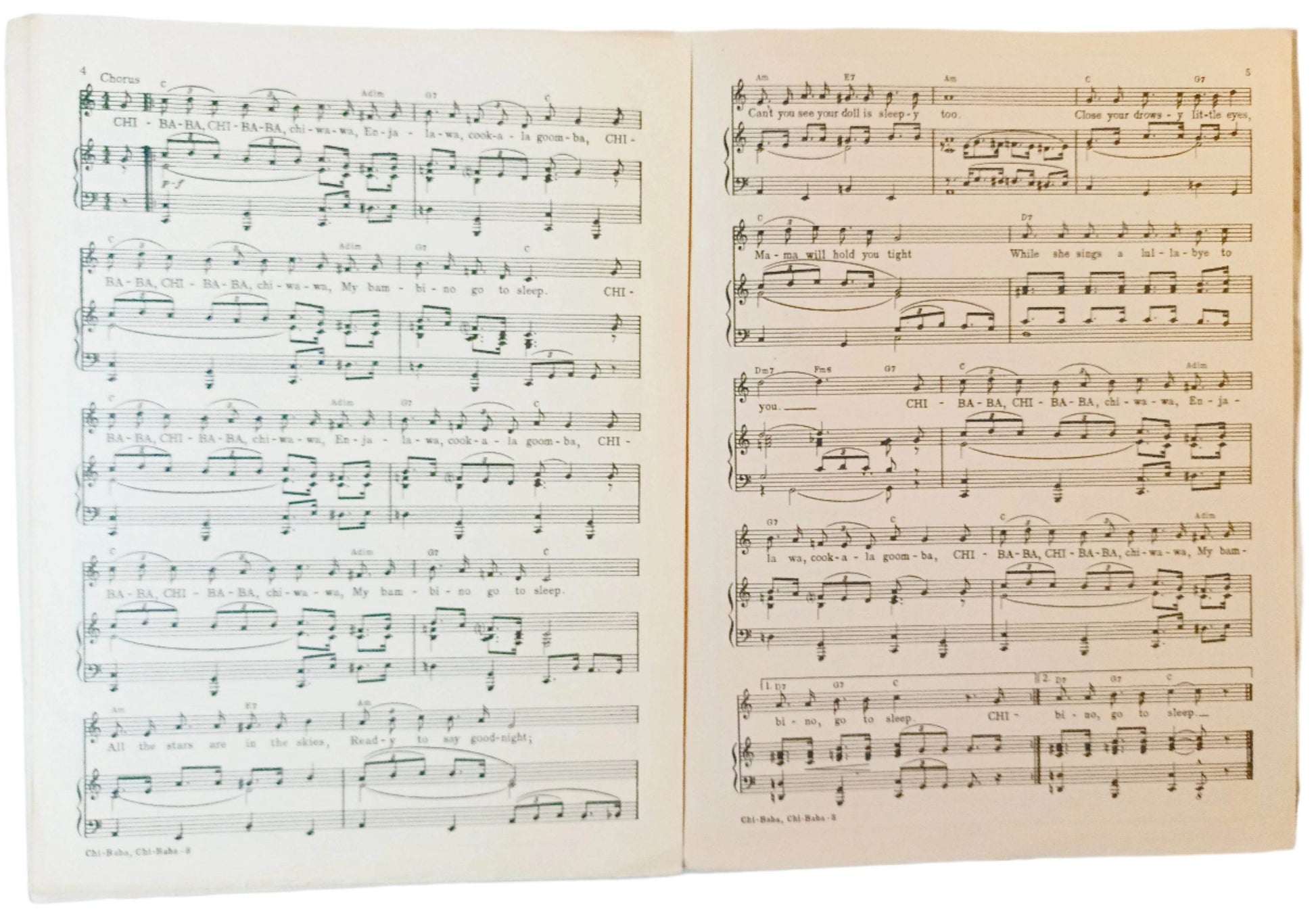 Chi-Baba Chi-Baba My Bambino Go To Sleep Sheet Music Louis Prima 1947 - TulipStuff