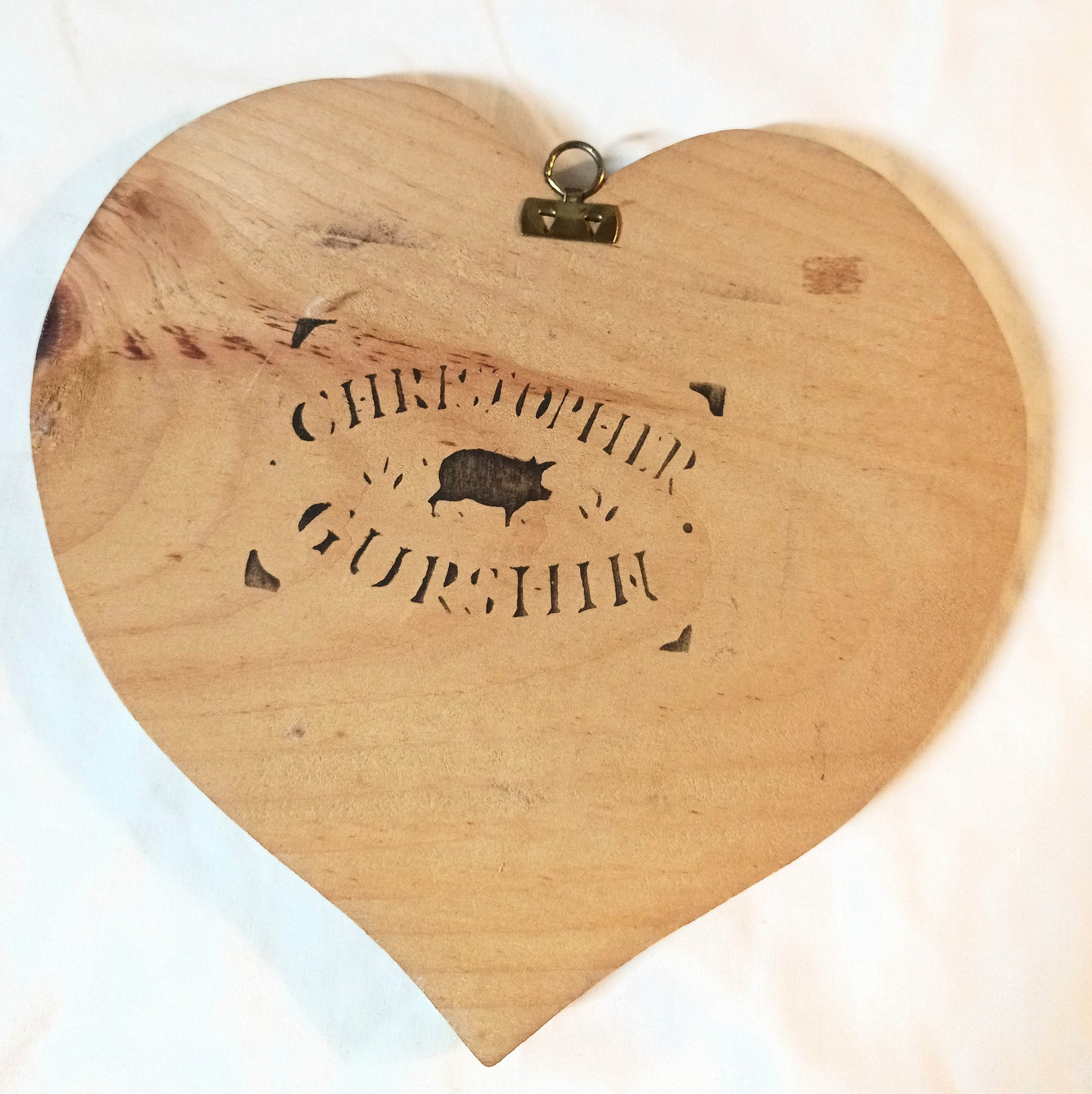 Christopher Gurshin Primitive House Painting Wooden Heart Plaque 1980s - TulipStuff