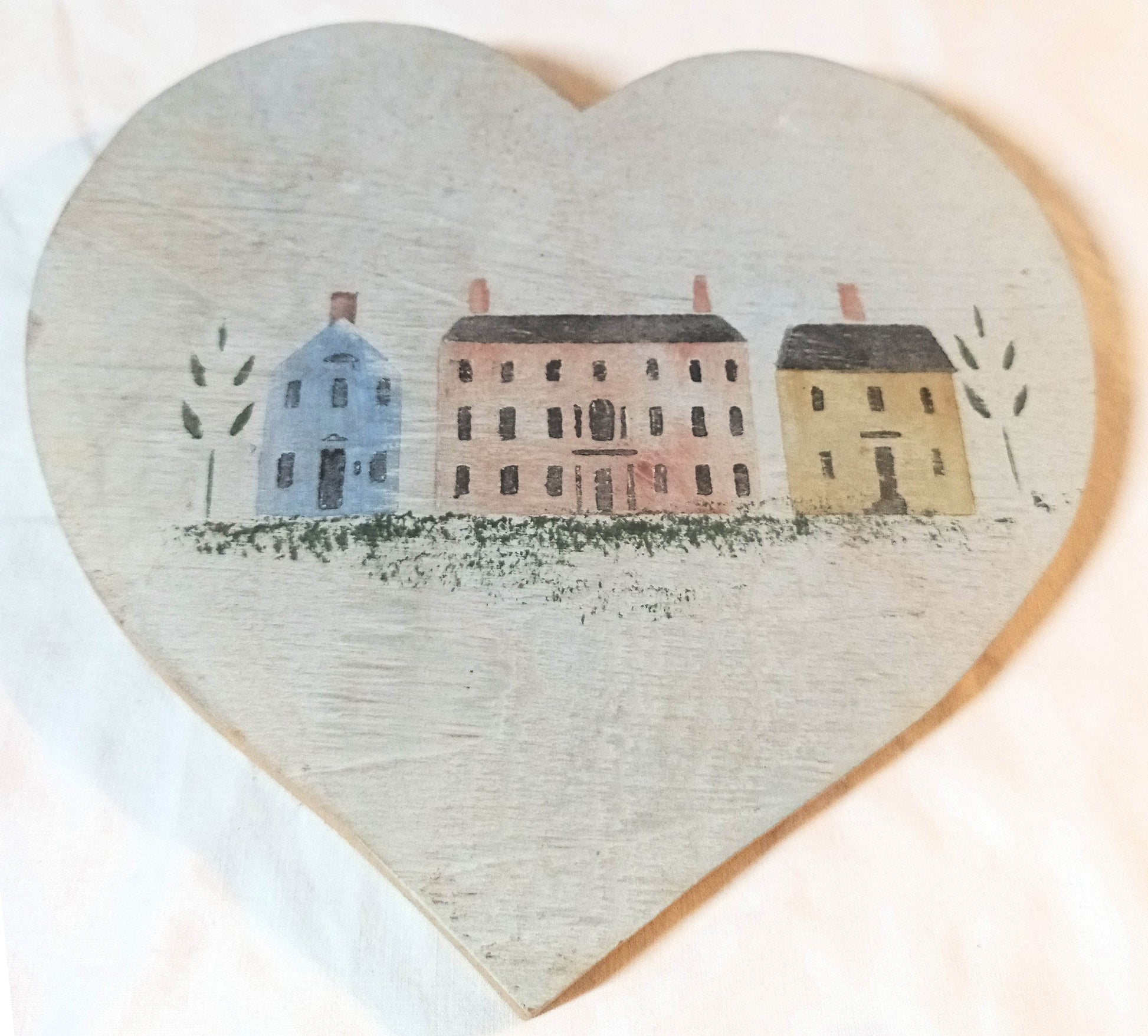 Vintage New England Houses Folk Art by Christopher Gurshin 1980s - TulipStuff