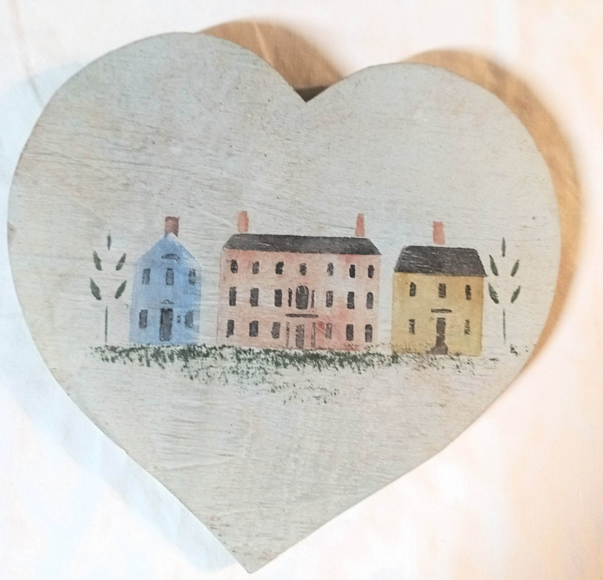 Vintage New England Houses Folk Art by Christopher Gurshin 1980s - TulipStuff