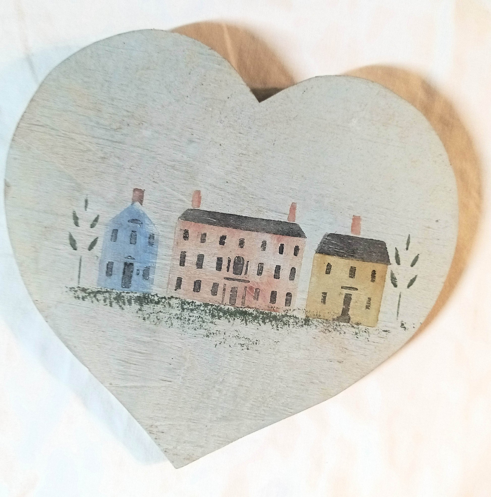 Vintage New England Houses Folk Art by Christopher Gurshin 1980s - TulipStuff