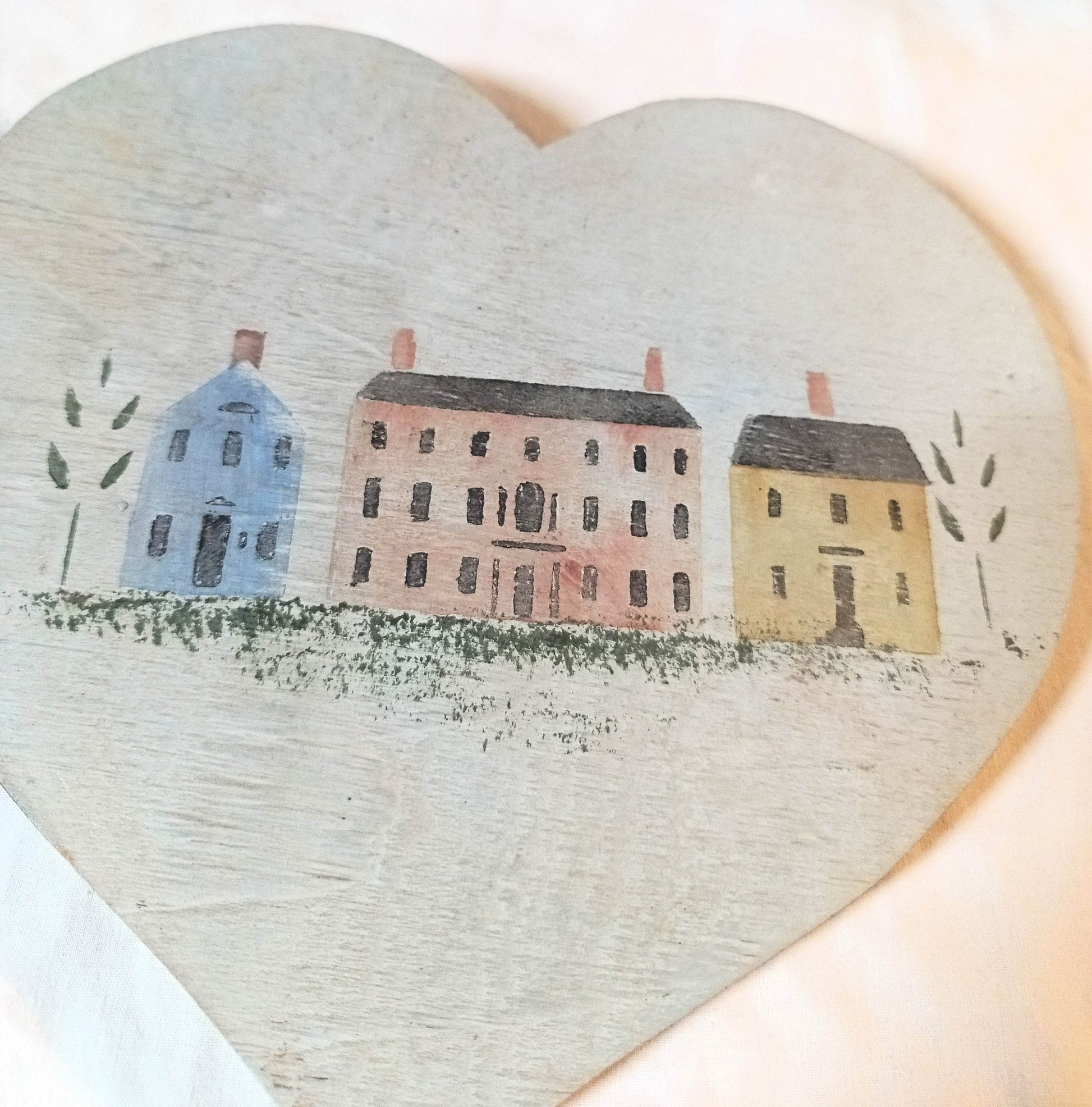 Vintage New England Houses Folk Art by Christopher Gurshin 1980s - TulipStuff